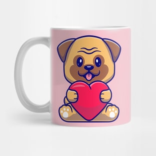 Cute Pug Dog Holding Love Cartoon Mug